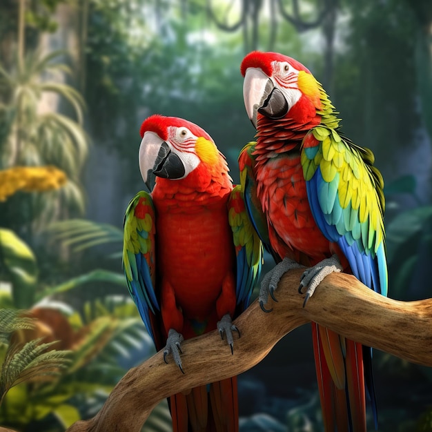 Blauw geel ara papegaai portret heeft een achtergrond van de natuur Soft focus met onscherpe achtergrond