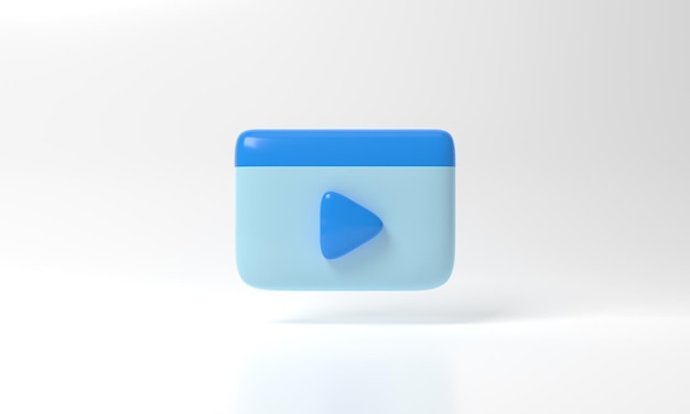 Blauw gekleurde ronde afspeelknop op pastel achtergrond concept van video pictogram logo voor afspelen clip audio afspelen 3d-rendering illustratie speel interface symbool sociale media en website berichten