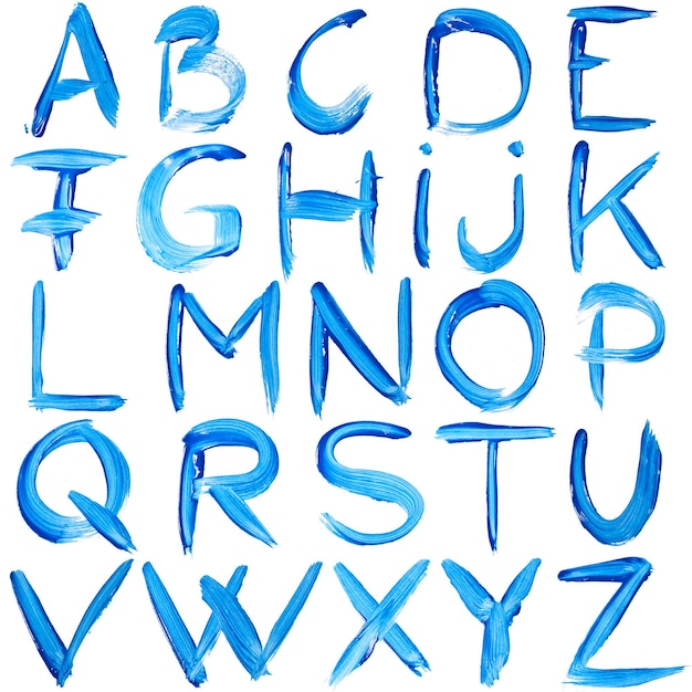 Foto blauw handgeschreven alfabet