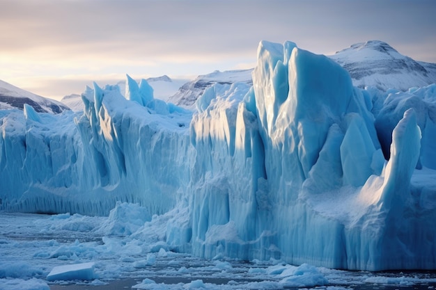 Blauw ijs van de Santa Cruz-gletsjer in Patagonië verpletterde in een vallende aardverschuiving als gevolg van het ineenstortende effect