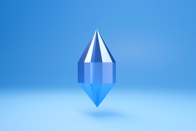 blauw kristalpunt in 3D-renderingontwerp.
