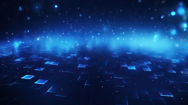 Blauw licht SciFi achtergrond abstracte donkerblauwe digitale achtergrond met sprankelende lichtdeeltjes