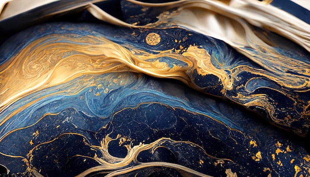 Blauw marmer en goud abstract vector achtergrond. 3D-rendering. Rasterillustratie.