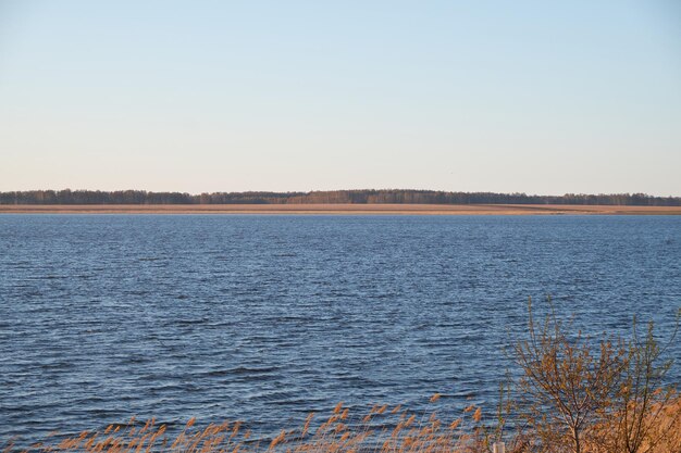 blauw meer op het platteland