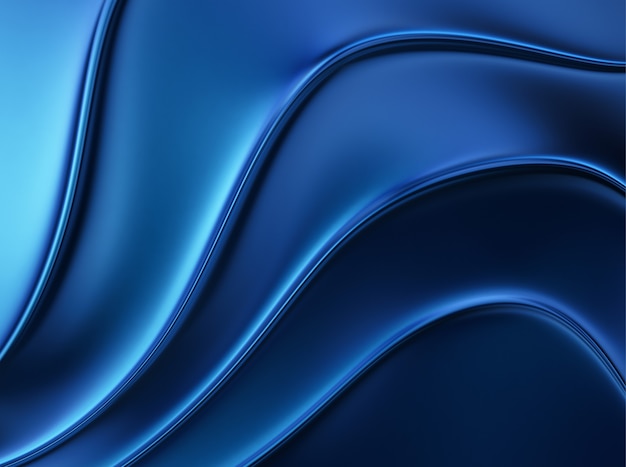 Foto blauw metallic 3d achtergrond met vier vloeiende lijnen.