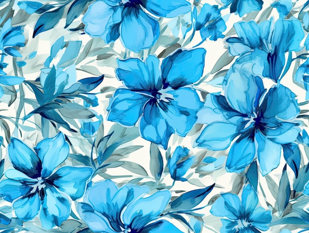 Blauw Naadloos botanisch patroon bloemen illustratie behang achtergrondontwerp Generatieve AI