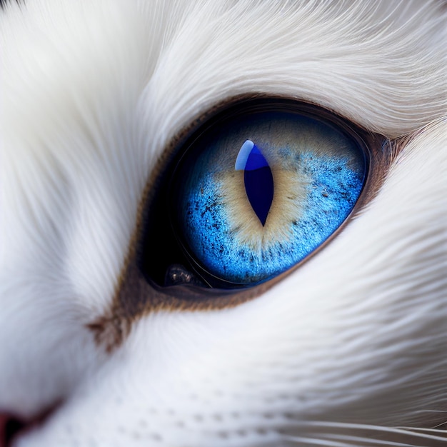 Blauw oog van witte kattenclose-up, ongewoon oog, dierenogen