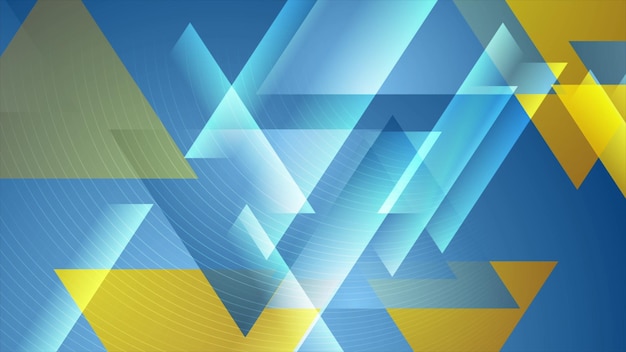 Blauw oranje glanzende driehoeken abstracte technische achtergrond