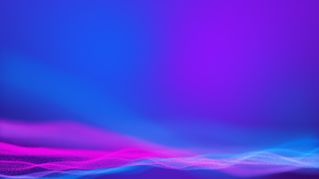 Blauw paars en roze golf van deeltjes. Futuristisch neon gloeiend oppervlak.