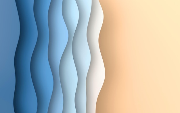 Blauw papier kunst cartoon abstracte golven plooien papier snijden achtergrond