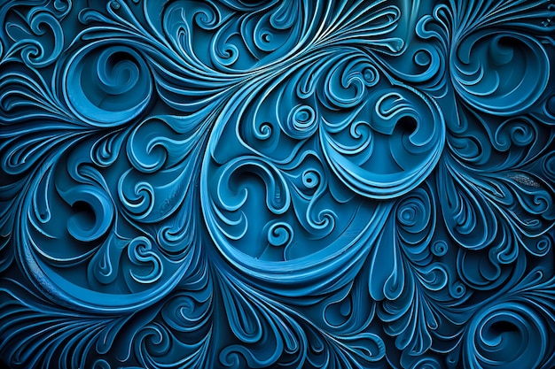 Blauw papier met swirls erop.