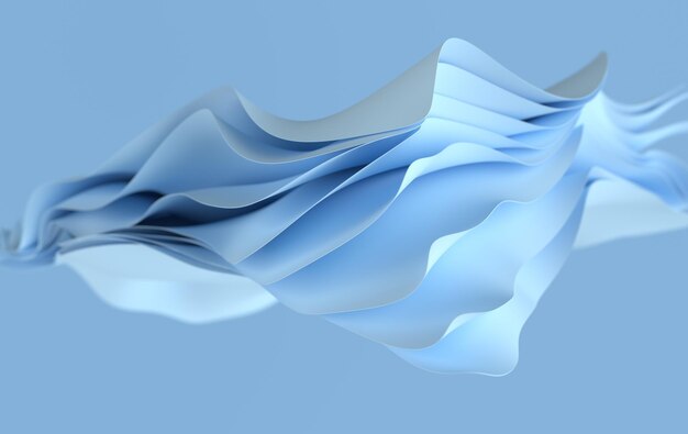 Blauw papier of katoenen stof 3D-rendering achtergrond met golven en bochten Dynamisch behang