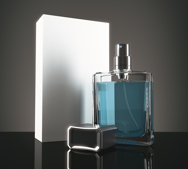 Blauw parfum met verpakking