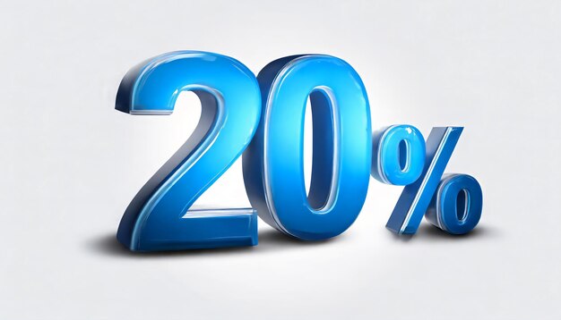 Foto blauw percentage geïsoleerd op witte achtergrond met kopieerruimte 20% korting op veilige prijs zaken