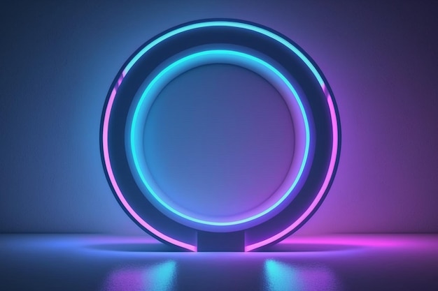 blauw roze neon rond frame cirkel ringvorm lege ruimte toon podium Generatieve AI