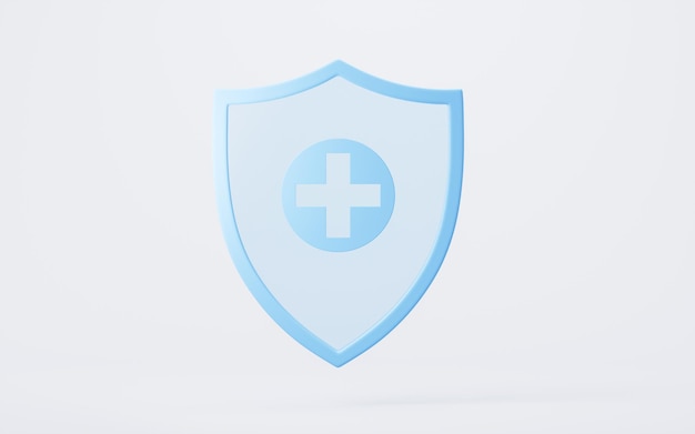 Blauw schild met medisch teken 3D-weergave 3D-illustratie