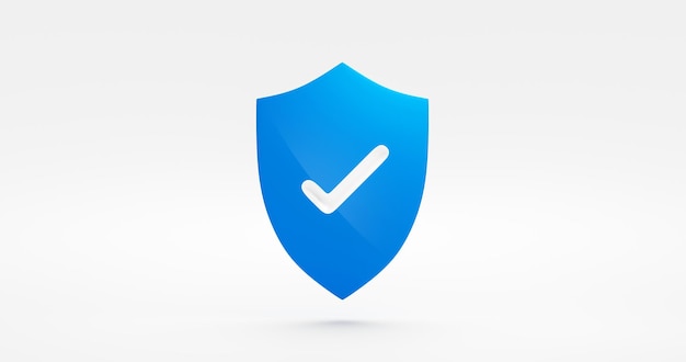 Blauw vinkje beschermingsschild 3D-pictogram van het teken van de garantie van de berichtbel of firewall beschermen de beveiliging