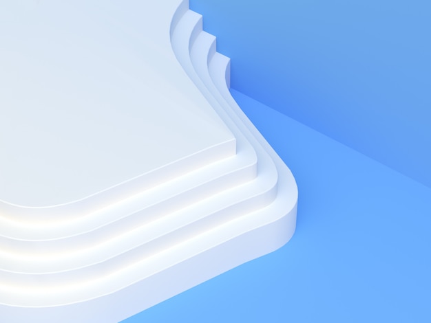 blauw wit tafereel 3D-rendering leeg podium abstracte moderne achtergrond