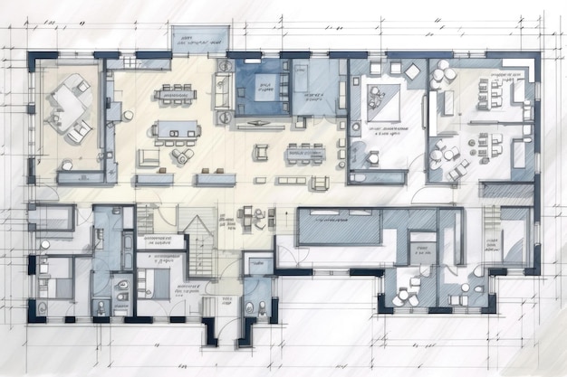 Blauwdruk van appartementen in een AI-gebouw