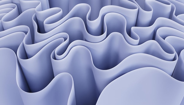 Blauwe abstracte achtergrond met plooien of lintgolven 3d render