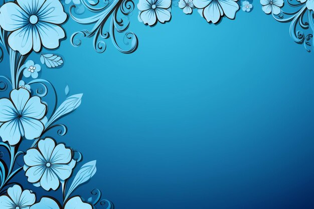 Blauwe achtergrond met papier en decoratief bloemenframe