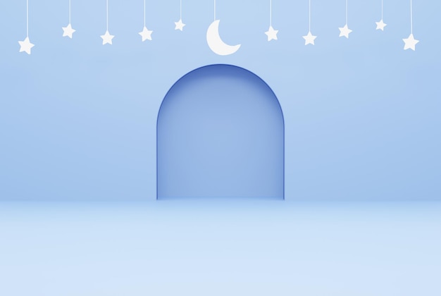blauwe achtergrond ster ramadan kareem concept 3d illustratie weergave