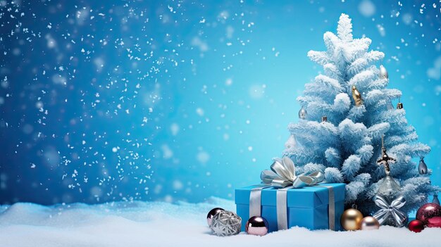 Blauwe achtergrond van de kerstboom