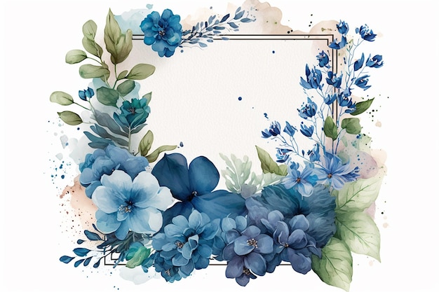 Blauwe aquarel bloemen frame achtergrond