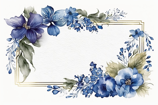 Blauwe aquarel bloemen frame achtergrond