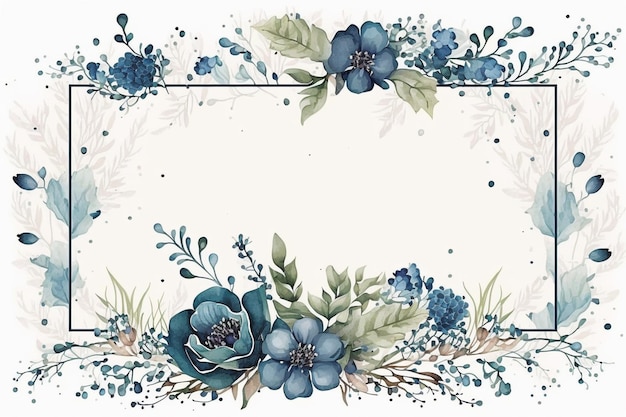 Foto blauwe aquarel bloemen frame achtergrond