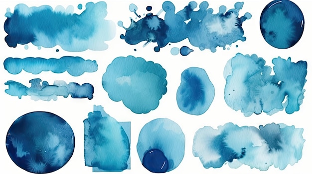 Blauwe aquarel penseelstreken ingesteld voor uitnodigingen en ontwerpen