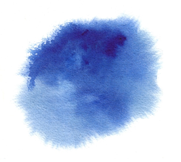 Foto blauwe aquarel vlek met splash, aquarel penseelstreken, vlekken, natte randen