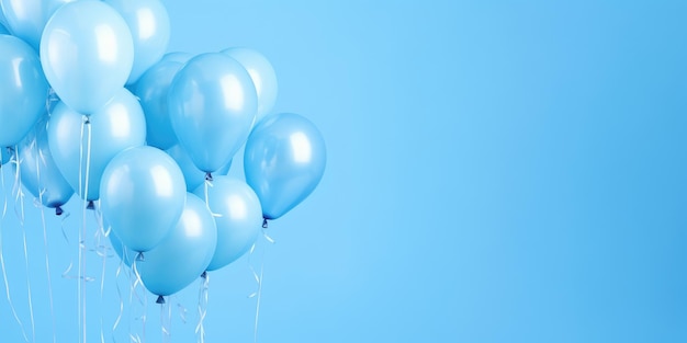 Blauwe ballonnen op een blauwe achtergrond met plaats voor tekst de banner is blauwe generatieve ai