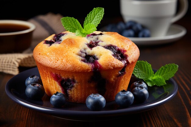 Blauwe bessen muffins op een wit bord zoet en sappig