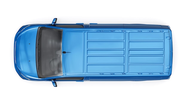 Blauwe bestelwagen op een witte achtergrond Een kleine commerciële auto bestelwagen voor Courier levering 3D-rendering