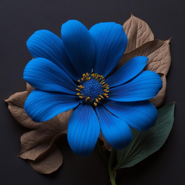Blauwe bloem over bruine achtergrond