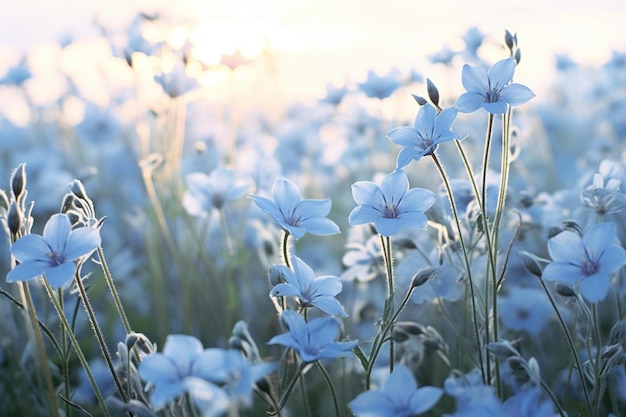 blauwe bloemen in een veld van bloemen