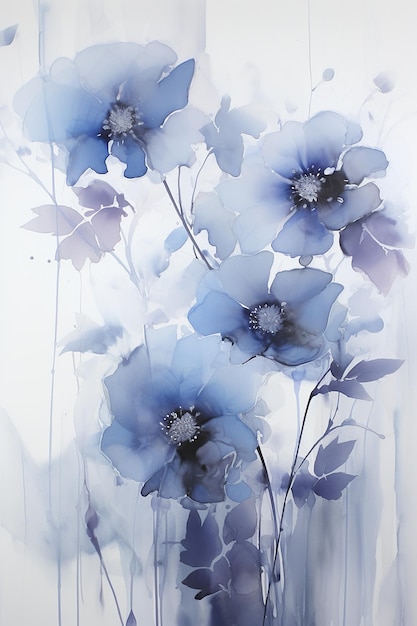 blauwe bloemen in een witte vaas