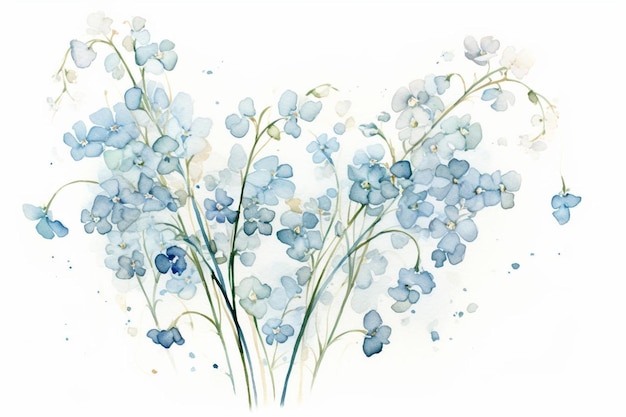 Blauwe bloemen in waterverven door Walter Smith
