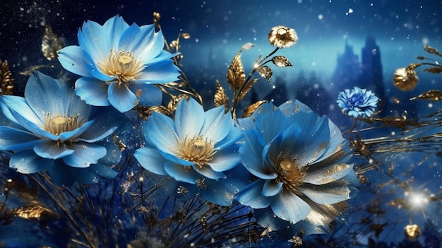 Blauwe bloemen op een achtergrond van bergen