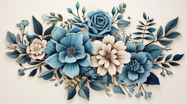blauwe bloemen op een witte muur