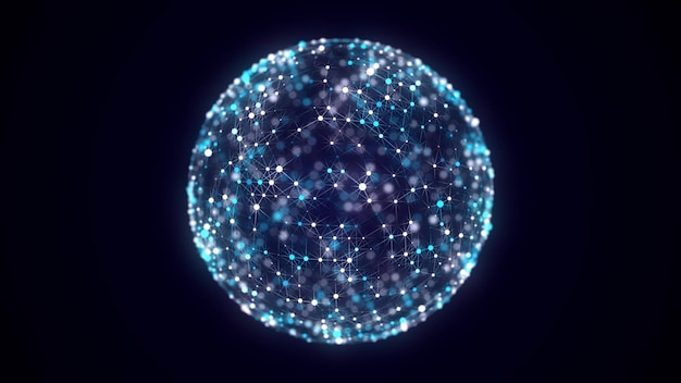 Blauwe bol bestaande uit punten en lijnen Moderne draadframe-elementen Technologie rasterbol 3D-rendering