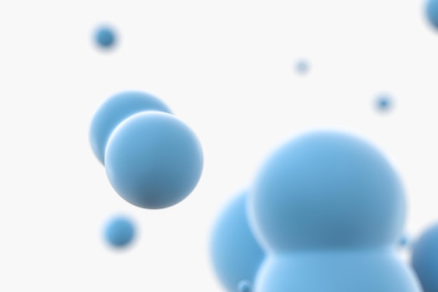 Blauwe bollen en moleculair model willekeurig verdeelde 3D-rendering