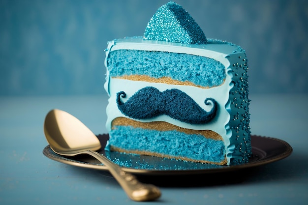 Blauwe cake met snor Internationale mannendag Vaderdagviering Generatieve AI