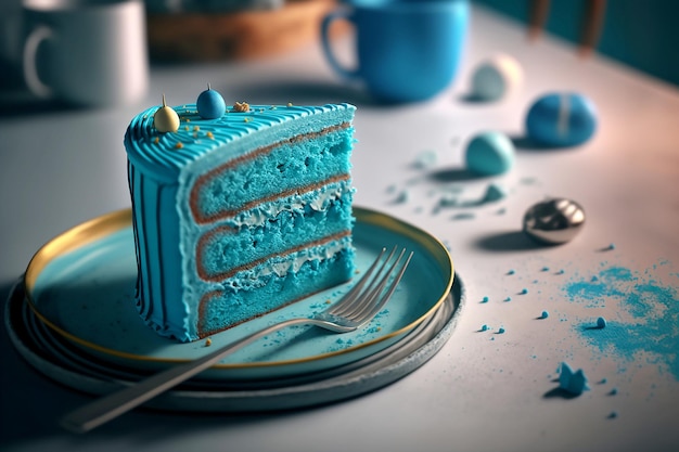 Blauwe cake op plaat close-up