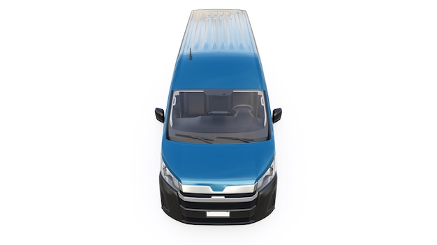 Blauwe commerciële bestelwagen voor het vervoer van kleine ladingen in de stad op een witte achtergrond Leeg lichaam voor uw ontwerp 3d illustratie