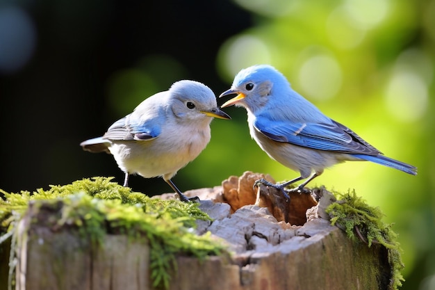 Blauwe Cyanistes caeruleus voedt haar jongen