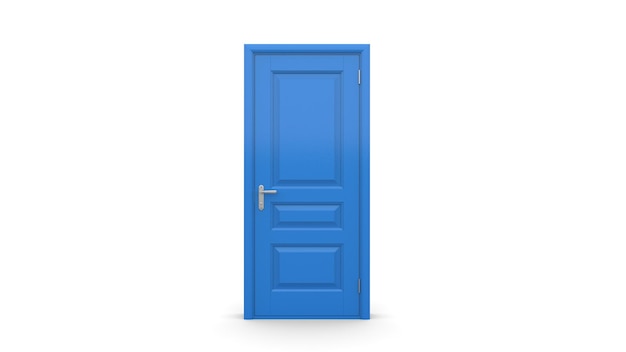 Blauwe deur Creatieve illustratie van open gesloten deur ingang deuropening geïsoleerd op achtergrond 3d