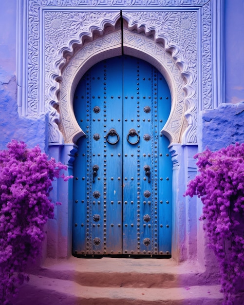 Blauwe deur met boog uit Marokko