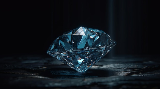 Blauwe diamant op een zwarte achtergrond met bokehgeneratieve ai
